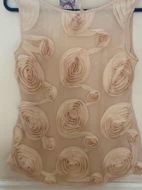 Theory Cream Floral Rosette Sheer Sleeveless Camisole